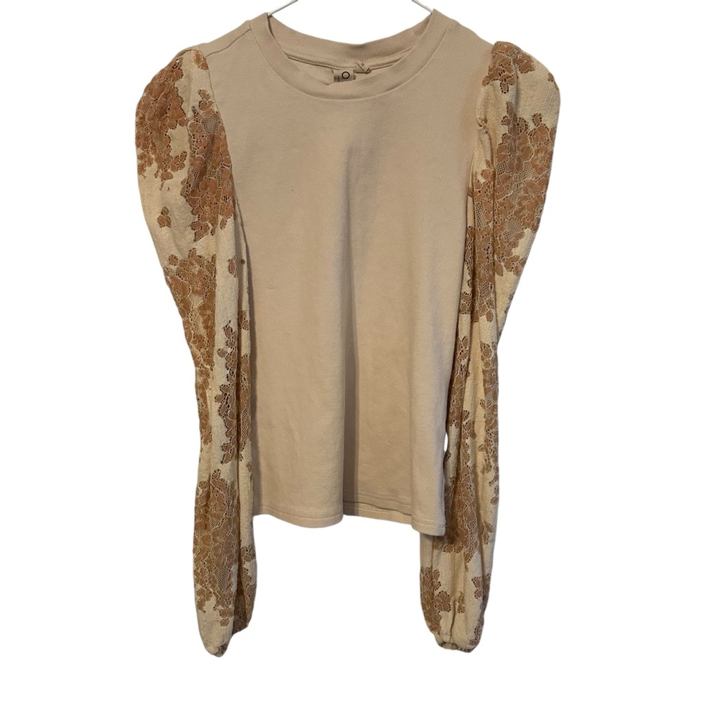 Anthropologie Dolan Cream Beige Tan Lace Statement Sleeve Long Sleeve Top XS